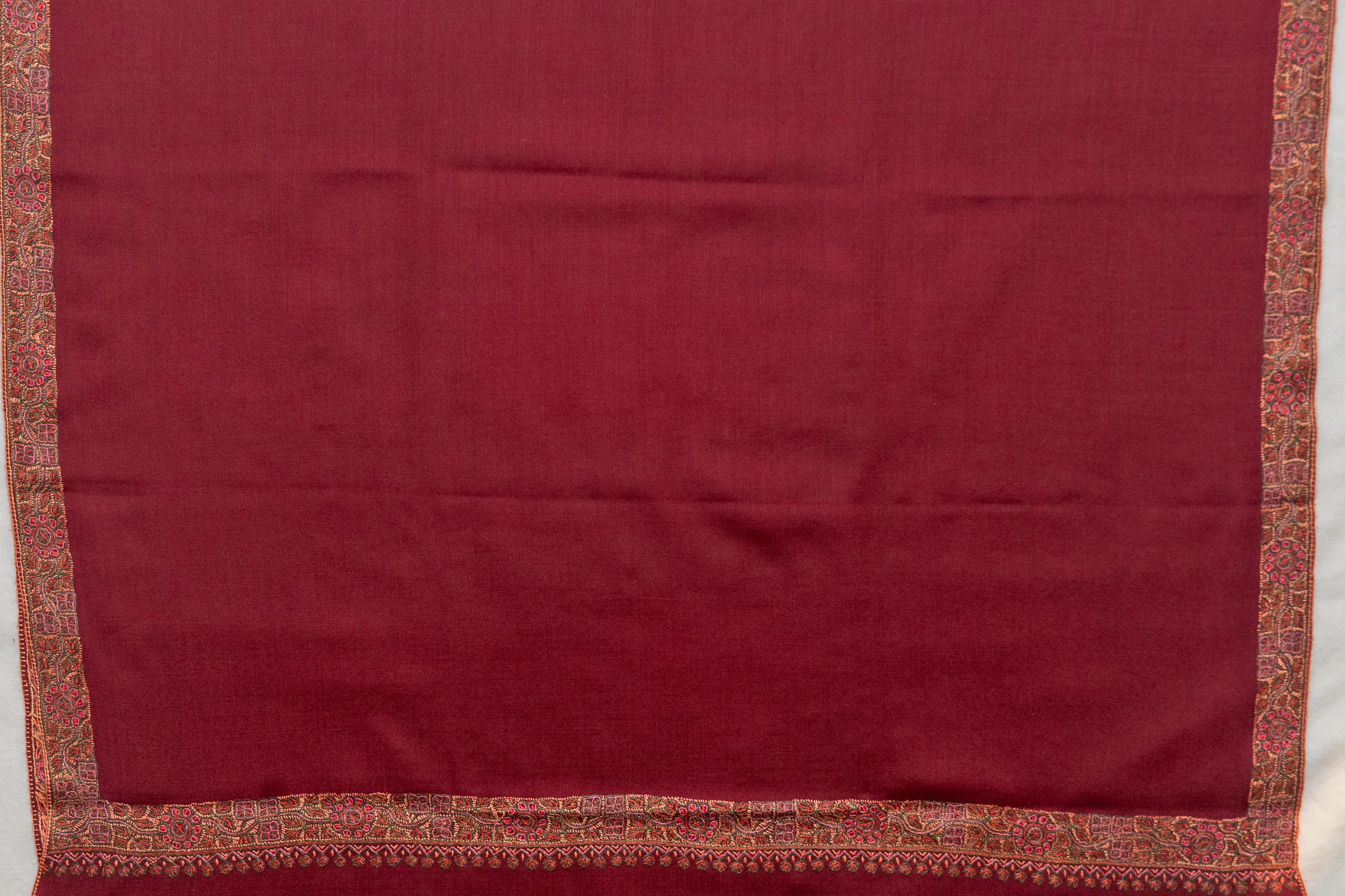 Scarlet Radiance - Merino Wool Hand-Embroidered Sozni Shawl