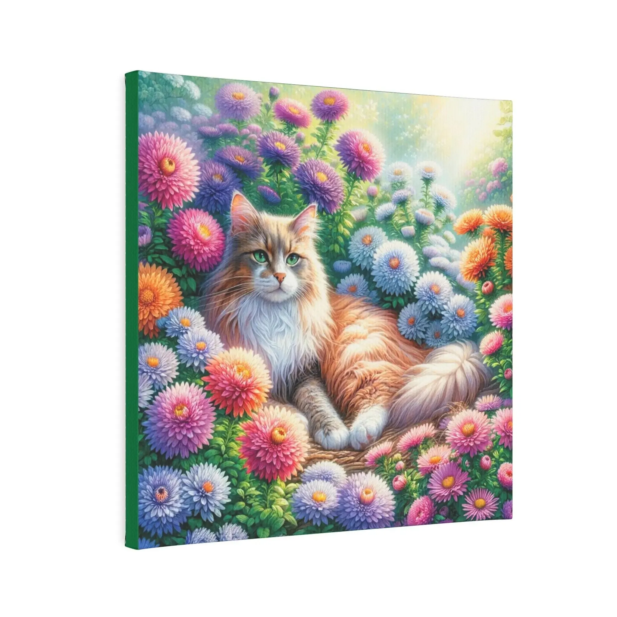 September Birthday Aster Flower Cat Lover  -  Wall Art Decor Gift - 8x8 Size
