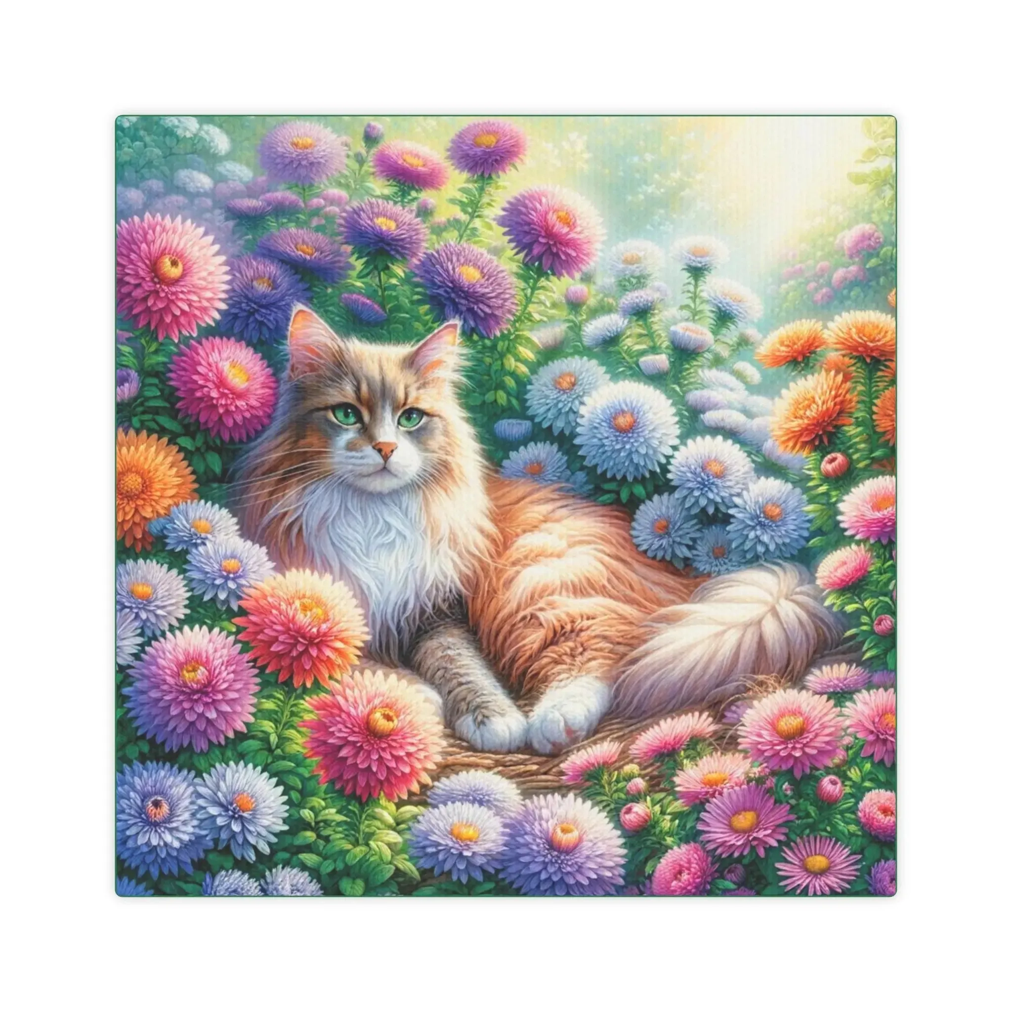 September Birthday Aster Flower Cat Lover  -  Wall Art Decor Gift - 8x8 Size