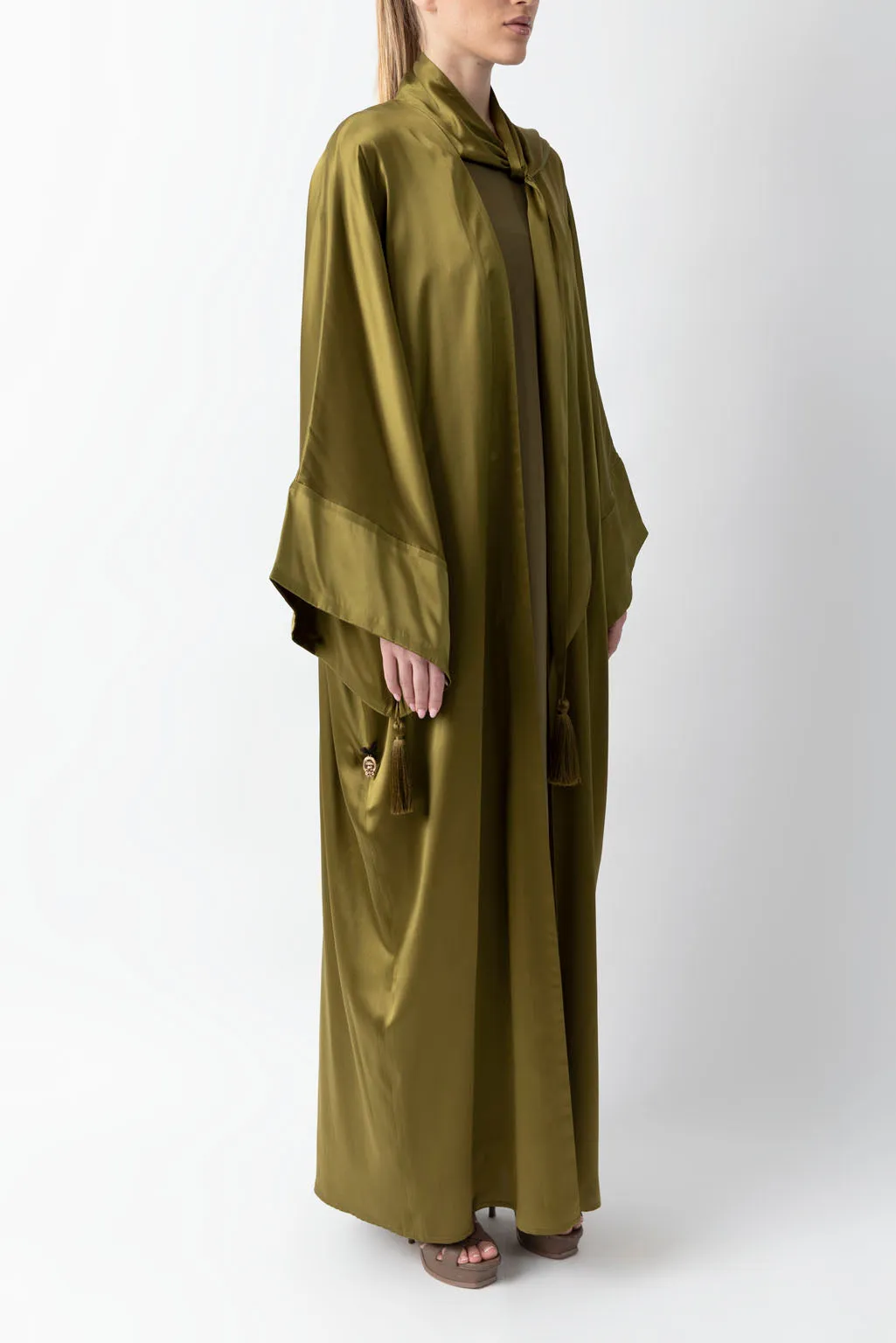 Shawl Featured Olive Green Pure Silk Abaya WV2216