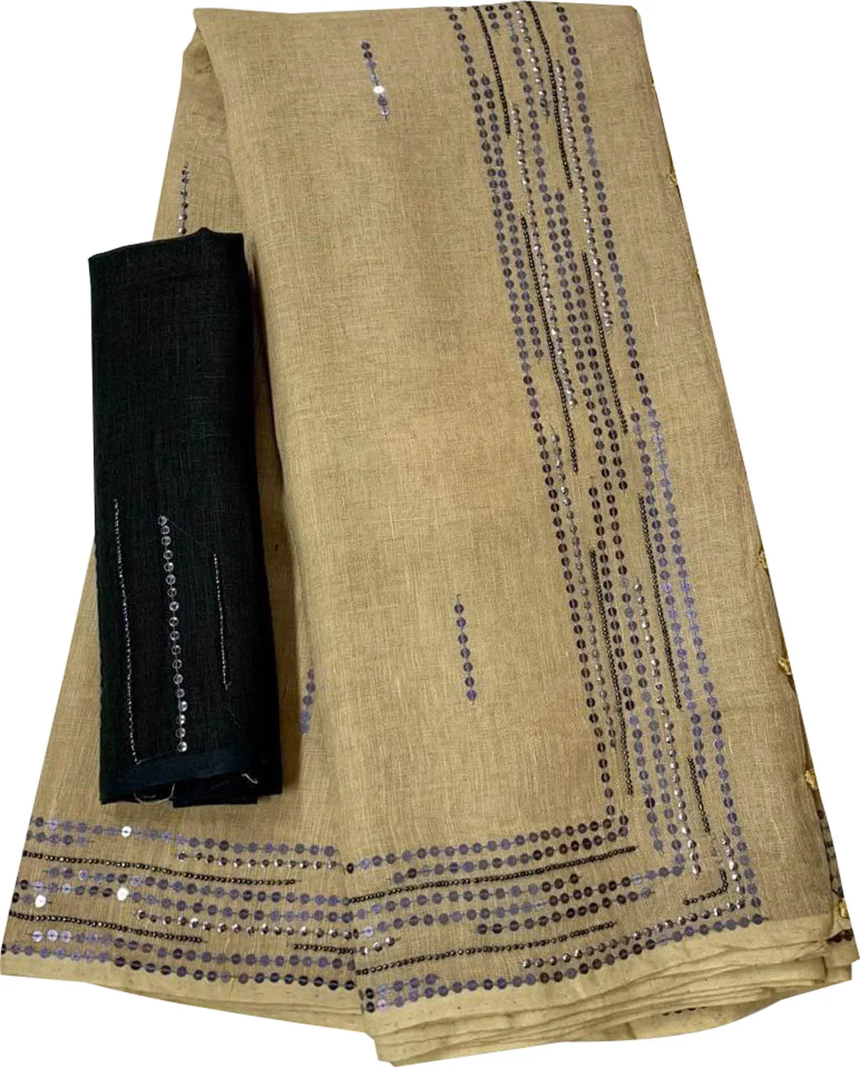 Shop the Latest Pastel and Black Pure Linen Sequins Hand Work Saree