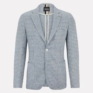 Slim-fit Jacket in a Checked Linen-Cotton Jersey / Open Blue