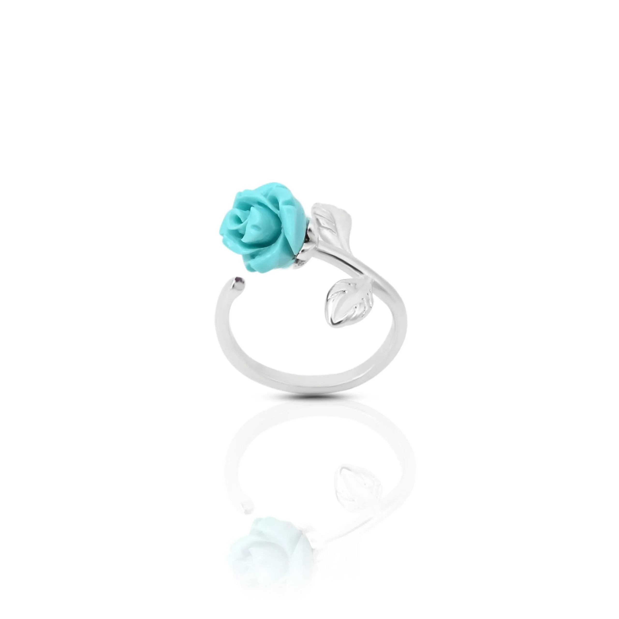 Sterling Silver Vintage Style Light Blue Rose Ring for Girls