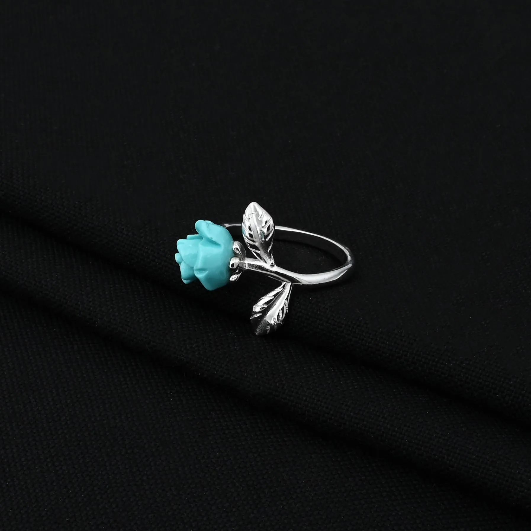 Sterling Silver Vintage Style Light Blue Rose Ring for Girls