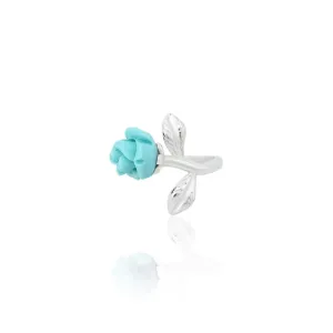 Sterling Silver Vintage Style Light Blue Rose Ring for Girls