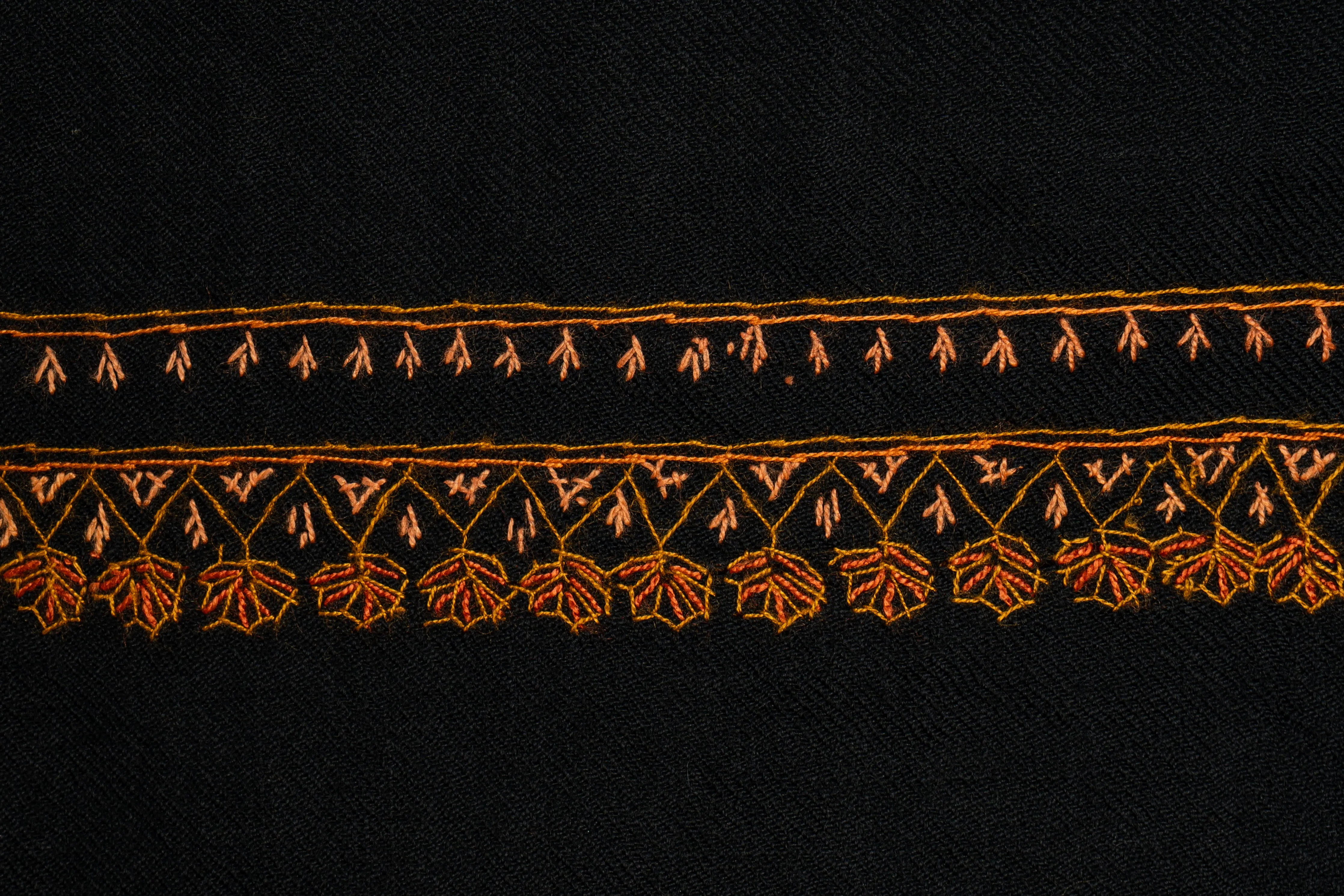 Sunburst Elegance: Hand Embroidered Sozni Merino Wool Shawl