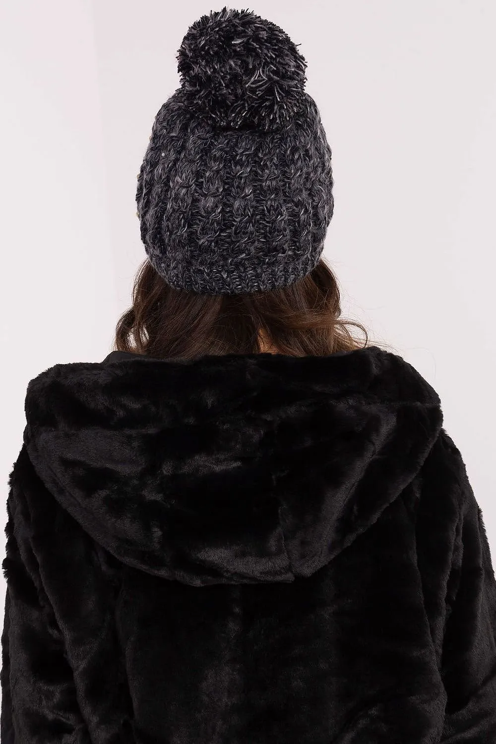 TEEK - Black Bejeweled Pom Pom Top Beanie