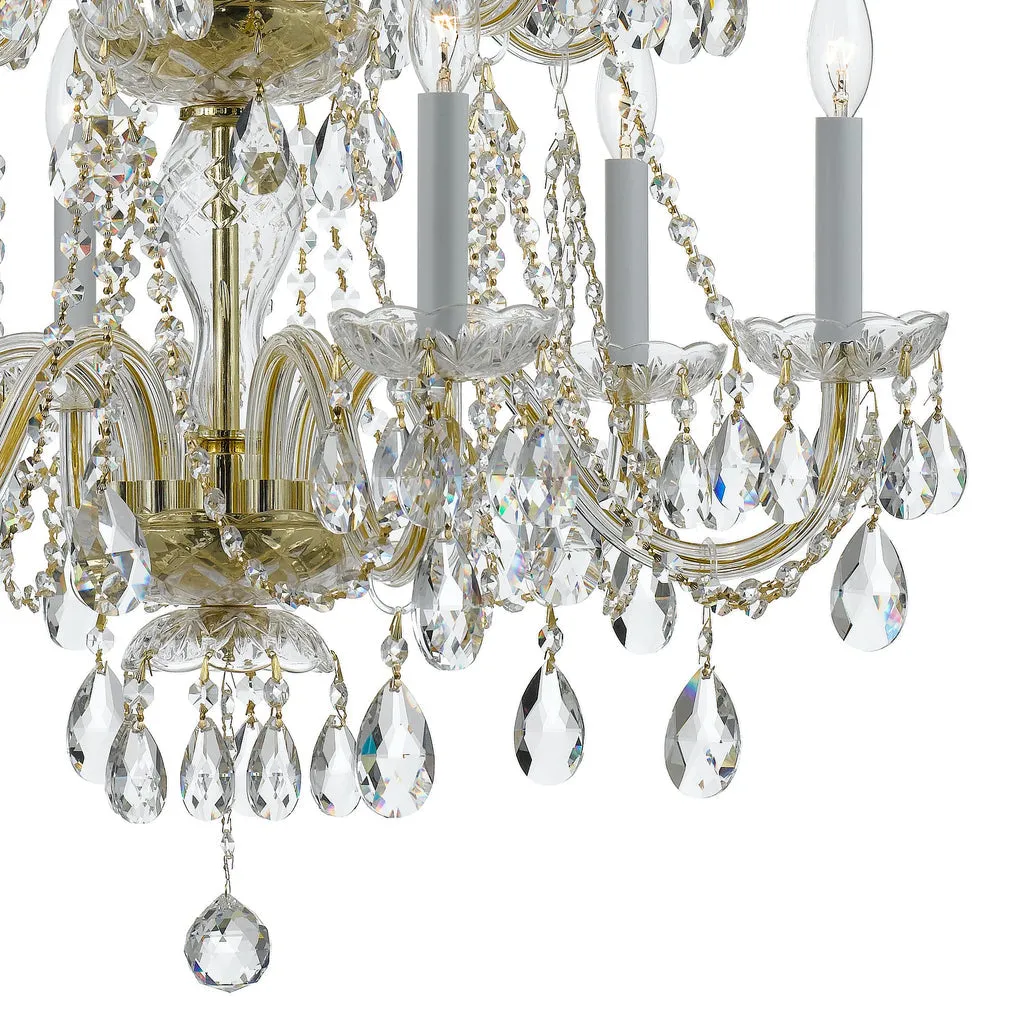 Traditional Crystal 12 Light Hand Cut Crystal Polished Brass Chandelier