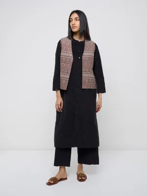 Utsa Taupe Embroidered Cotton Jacket