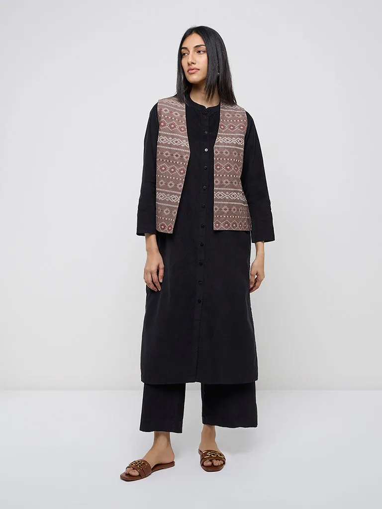 Utsa Taupe Embroidered Cotton Jacket