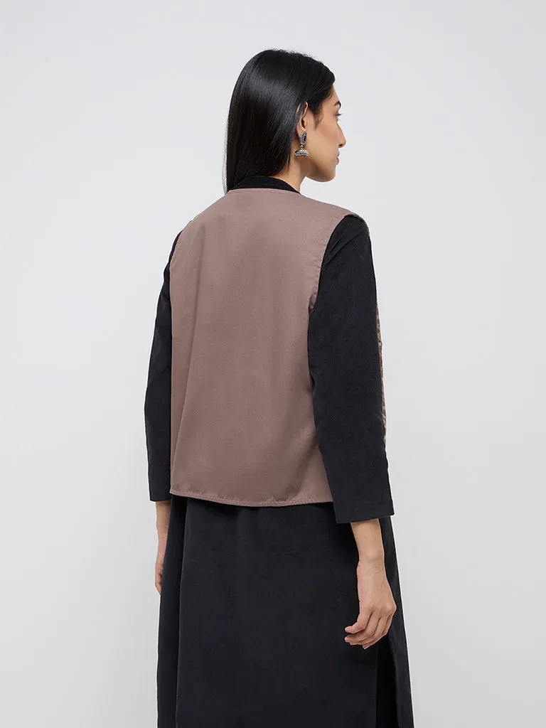 Utsa Taupe Embroidered Cotton Jacket