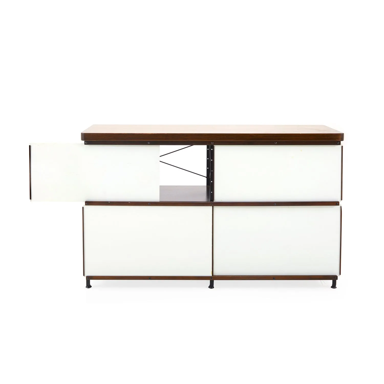 White & Walnut Four Section Cabinet