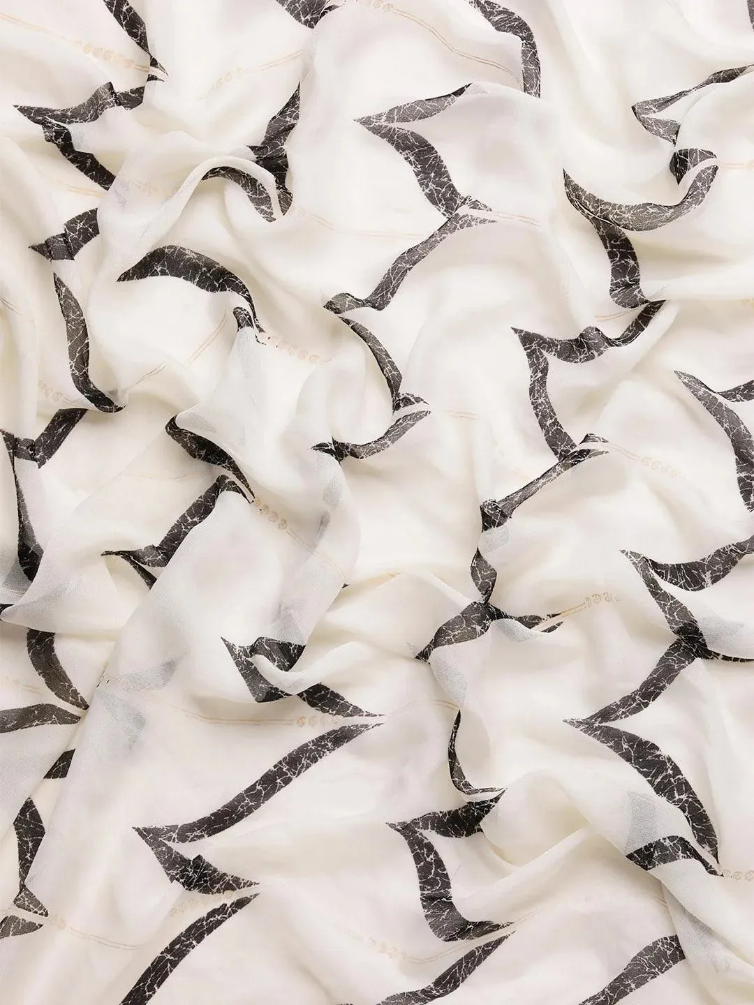 White Printed Chiffon Saree