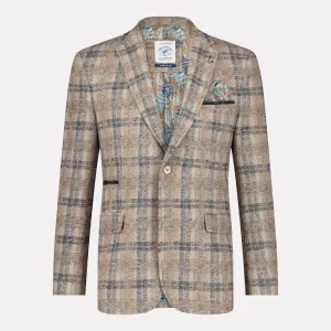 Wool Blend Slim Fit Small Check Fashion Blazer / Sand
