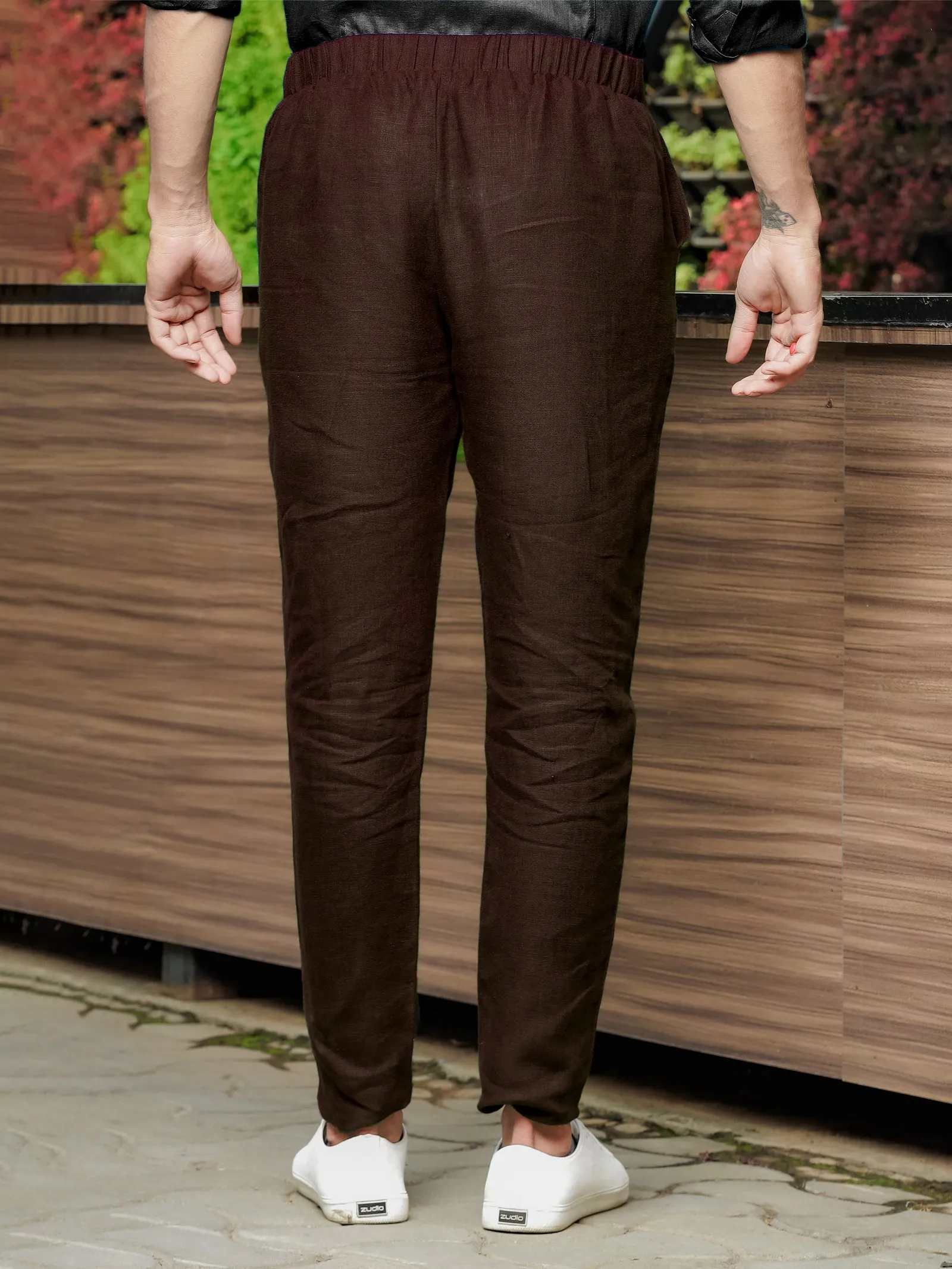 Zen Relaxed Elastic Pure Linen Trousers - Cocoa Brown