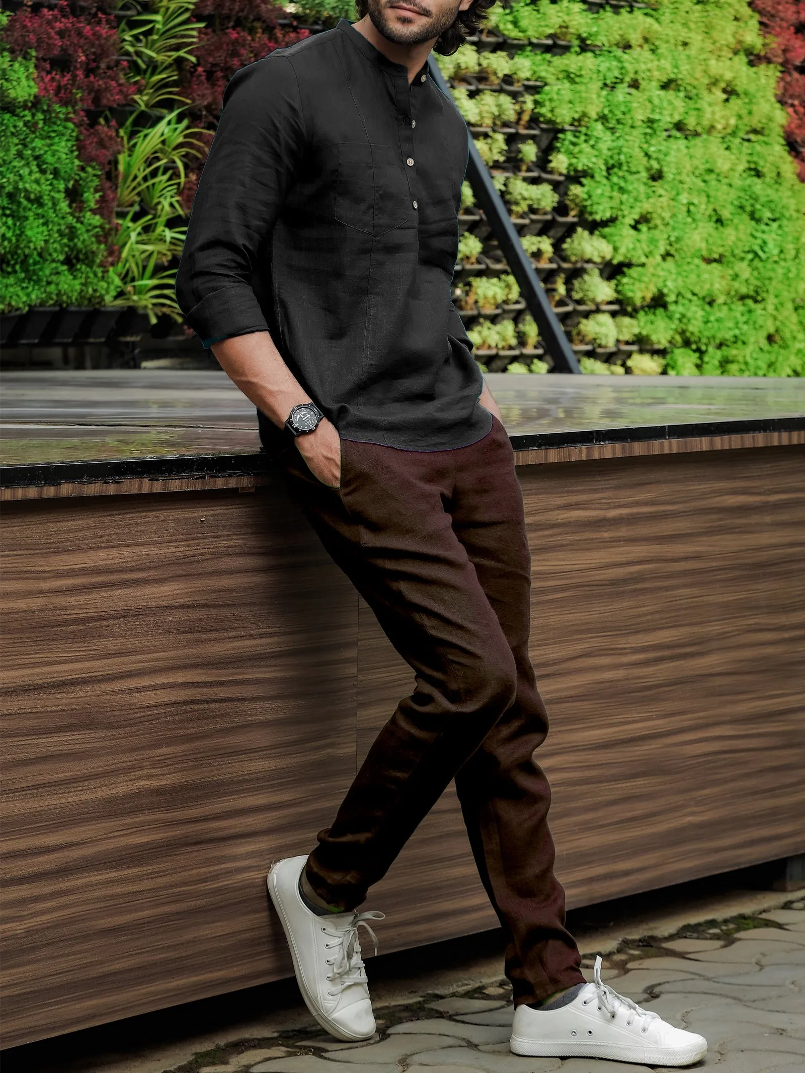 Zen Relaxed Elastic Pure Linen Trousers - Cocoa Brown